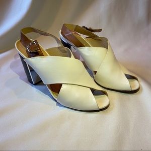 Expression Ladies Off White Wynne Criss Cross Slingback Chunky Heel Sandals